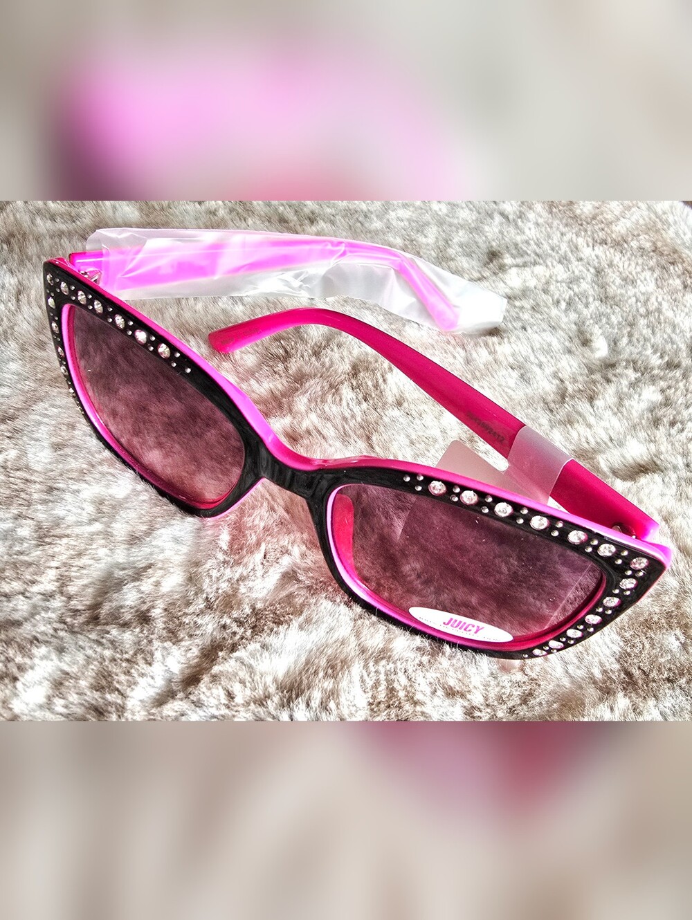 NEW! Juicy Couture Kaysea Women's Black and Pink Rhinestone Cat-Eye Sunglasses